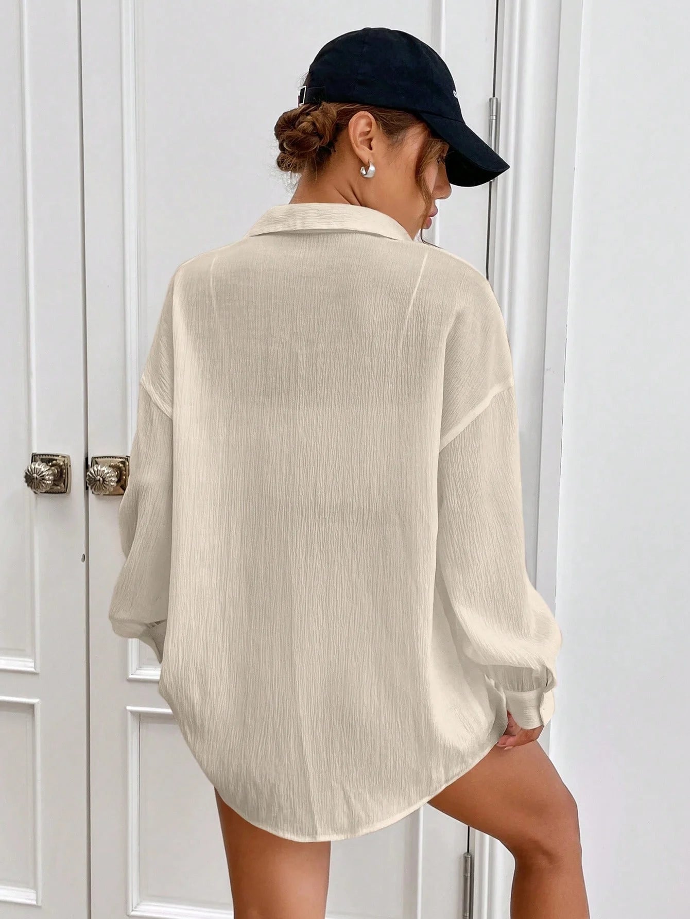 Retro Loose-Fit Pullover Top – Elegant One-Shoulder Office Style
