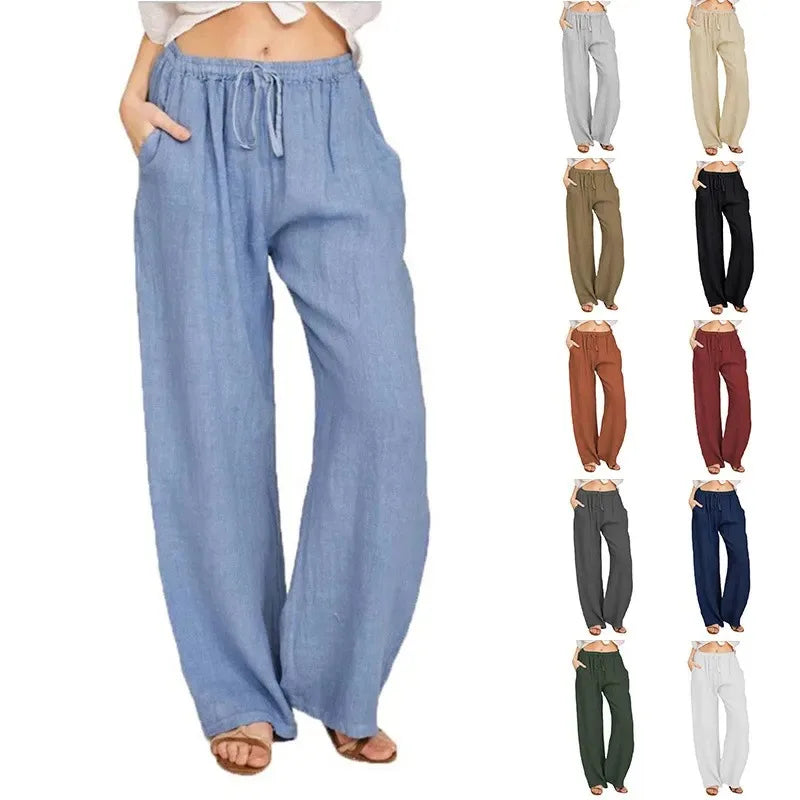 Loose Cotton-Linen Wide Leg Pants