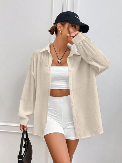 Retro Loose-Fit Pullover Top – Elegant One-Shoulder Office Style