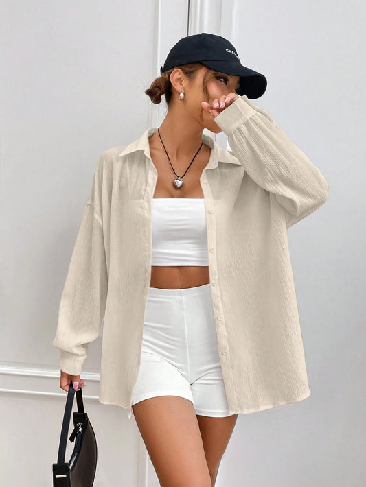 Retro Loose-Fit Pullover Top – Elegant One-Shoulder Office Style