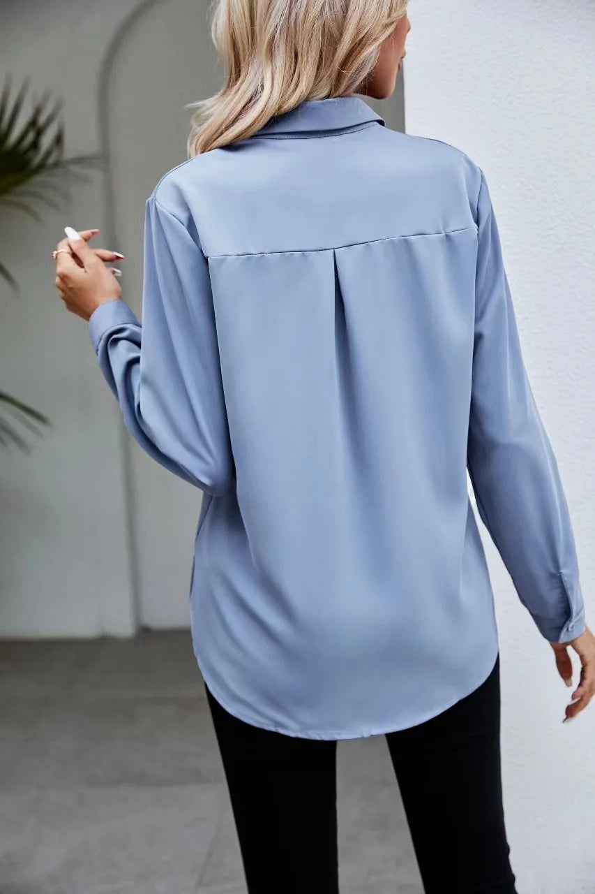 Elegant Chiffon V-Neck Blouse – Long Sleeve Office Style