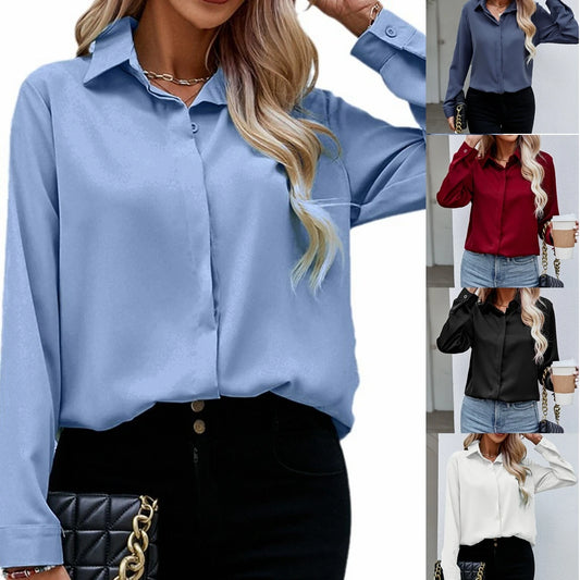Elegant Chiffon V-Neck Blouse – Long Sleeve Office Style