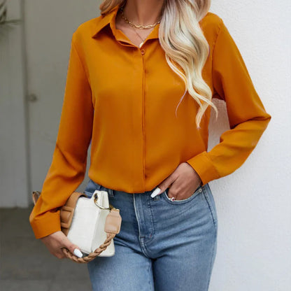 Elegant Chiffon V-Neck Blouse – Long Sleeve Office Style