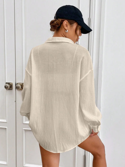 Retro Loose-Fit Pullover Top – Elegant One-Shoulder Office Style