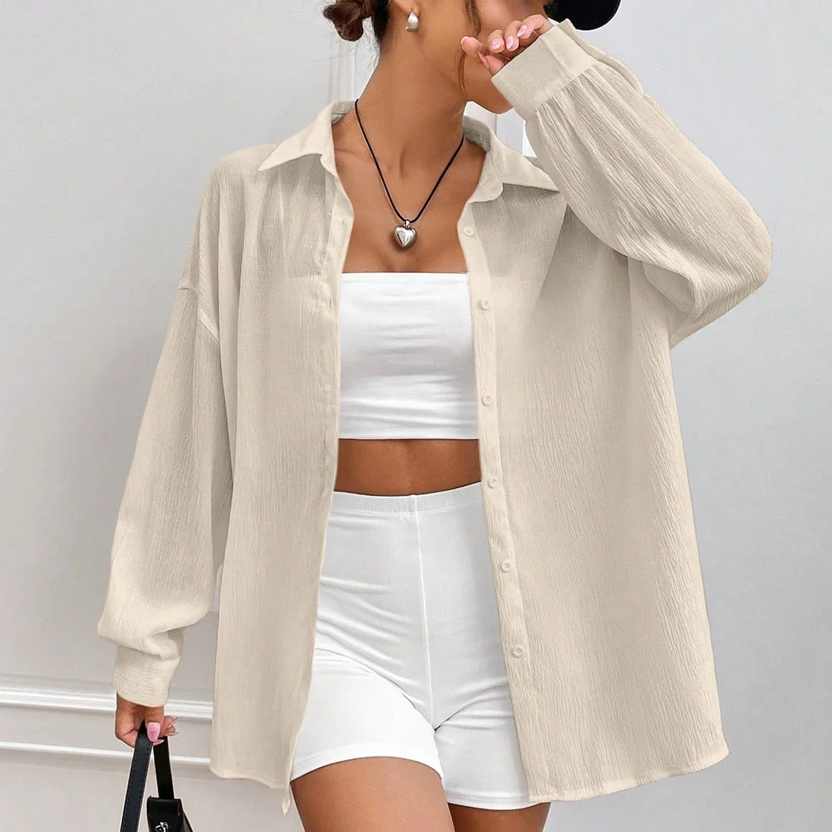 Retro Loose-Fit Pullover Top – Elegant One-Shoulder Office Style