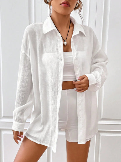 Retro Loose-Fit Pullover Top – Elegant One-Shoulder Office Style