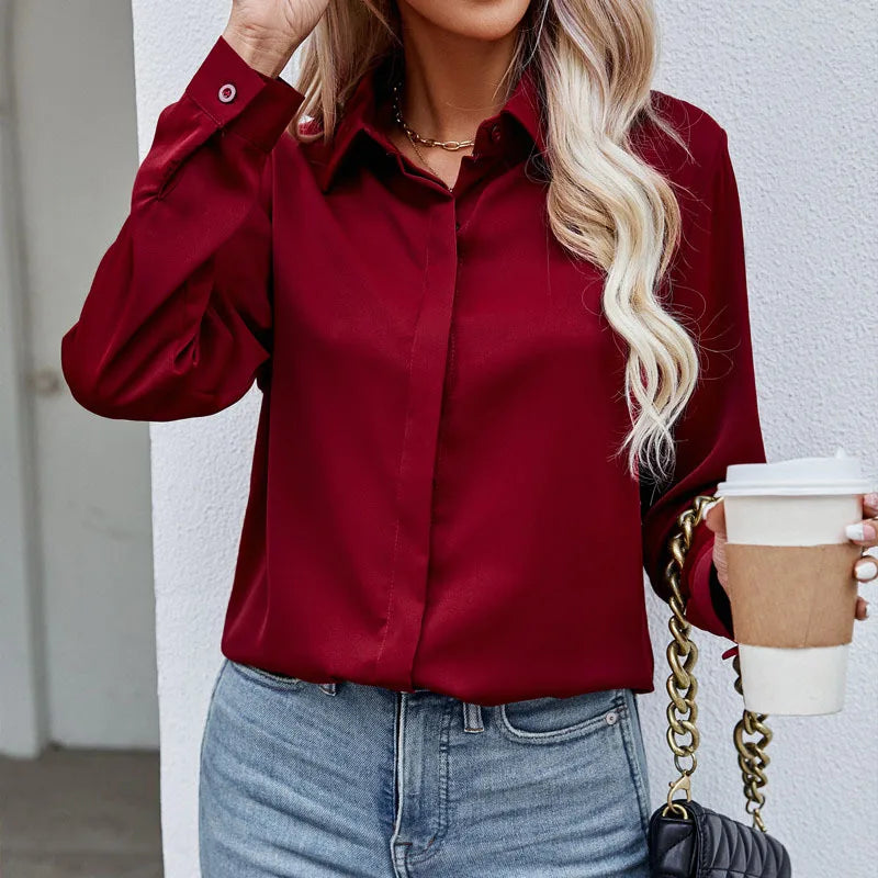 Elegant Chiffon V-Neck Blouse – Long Sleeve Office Style